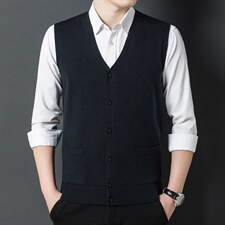 中青年男冬季针织V领背心中年男居家打底毛衣马甲上衣XXH8916-P90图片