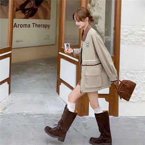 韩系收腰显瘦工装风衣外套女2025年春秋季新款拼接撞色超好看上衣图片