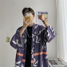 大码风港风外套防晒服和服开衫薄款道袍披风短袖情侣F12/P40，男装衬衫，钱塘713
