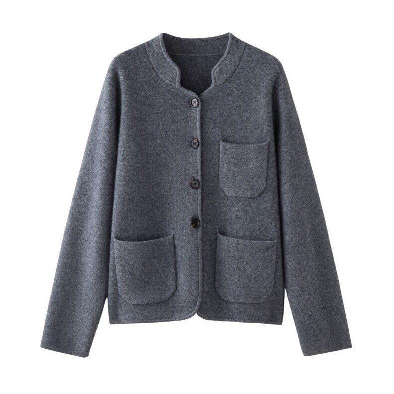 2025秋冬百搭时尚简约圆领长袖带兜针织衫，女装针织衫/毛衣，木淼羊绒