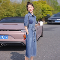 大量现货！2024夏季新款女装韩版时尚显瘦中长款刺绣牛仔连衣裙，女装连衣裙，慧尚依恋