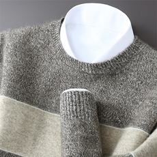 2025年秋季长袖圆领商务绅士时尚白色休闲，男装羊绒套衫，蒙亿羊绒