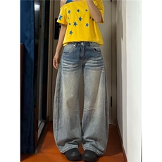9077-P49设计感蓝色水洗渐变色宽松阔腿牛仔裤女秋季新款，男装牛仔裤，电商B323A