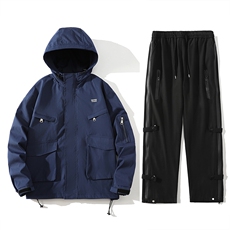 秋季冲锋衣套装男户外男士休闲裤一套潮流防水A266-TZJK8019-P65，男装休闲套装，电商A266
