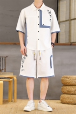 潮风套装男新中式短袖衬衫时尚休闲短裤两件套L1876-P58，男装牛仔裤，星座310B-3