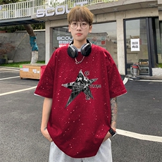 量大优供抖音视频支持得物配合二开美式满天星亮片短袖T恤MTX508，男装T恤，电商A486
