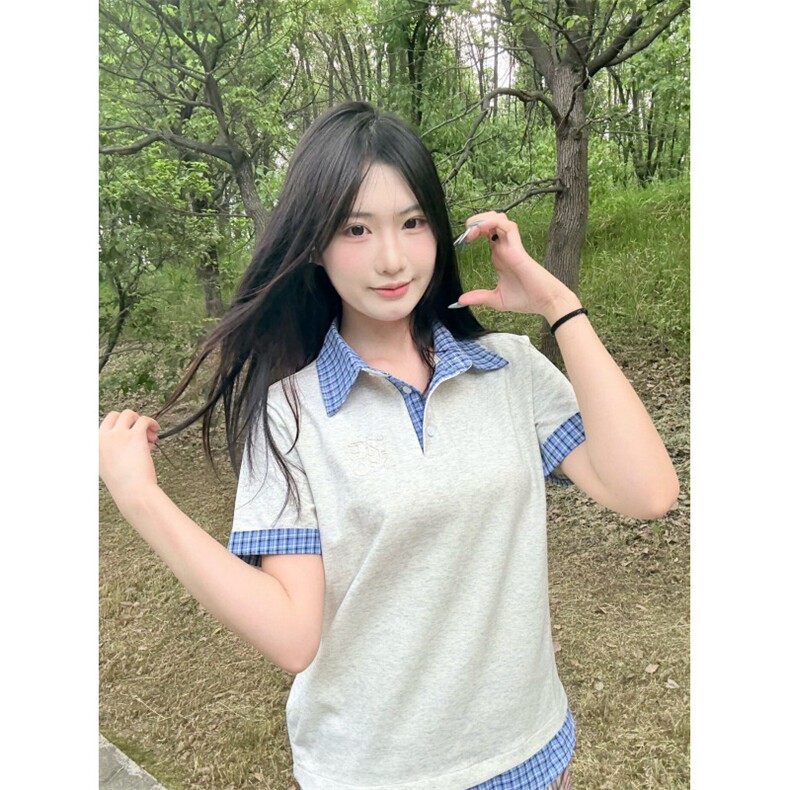 H0909-P40推荐#原版出货+刺绣修身显瘦假两件短袖T恤,女装T恤,星座617A-2
