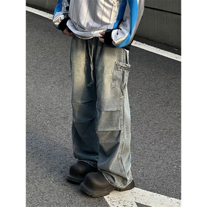简约宽松口袋休闲裤vibe高街工装裤男女宽松直筒阔腿长裤 NM779图片