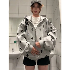 网图有货十字架刺绣满印开衫外套卫衣男女情侣宽松上衣A904-P60，女装短外套，星座1505