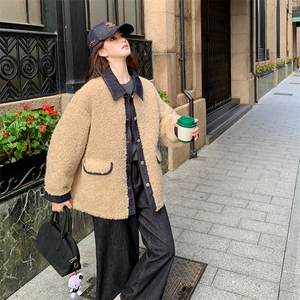 温柔减龄牛仔拼接颗粒绒外套女2025冬季新款软糯保暖皮毛一体上衣图片