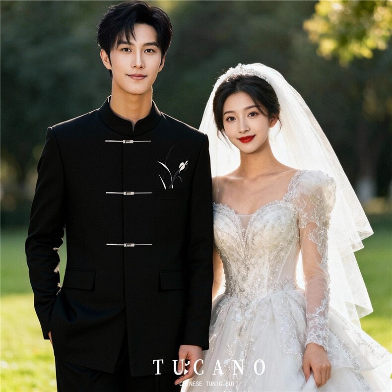 1506/QYF290/P69重磅潮牌黑色新中式风中山装立领西服外套图片