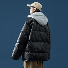 港风假两件情侣装棉衣男PU皮棉服面包服棉袄3303-P80控118，男装棉衣，星座207