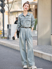 （新款现货）欧货高级工装牛仔潮2026春秋气质减龄显瘦连体裤，女装连体裤，印象茜