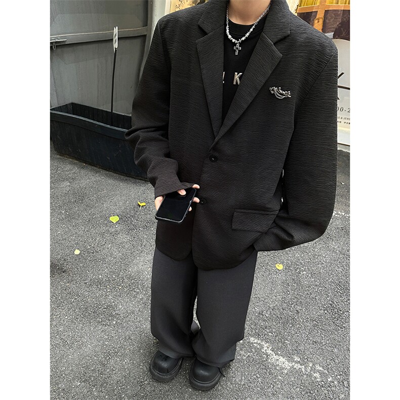 男士外套2026秋季宽松小众韩版百搭西装西服外套上衣HY665TP70,男装西服套装,电商A102B