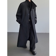 春秋慵懒风立领宽松情侣长款风衣外套韩版过膝大衣外套-82567P125，男装风衣，电商B289