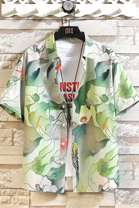 精品大码花男短袖夏季痞宽松上衣服外套翻领衬衫A012/C882C876P35图片