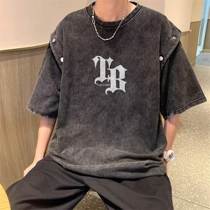 美式短袖t恤男潮牌宽松水洗重磅体恤水洗短袖可拆卸背心 TB10 P38图片