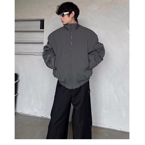 黑色廓形短款棉服男秋冬bomber美式飞行员夹克外套工装立领棒球服图片