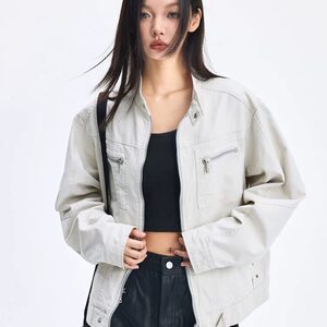 复古哈灵顿水洗帆布夹克美式街头风立领休闲外套男女LJK89688-p78图片