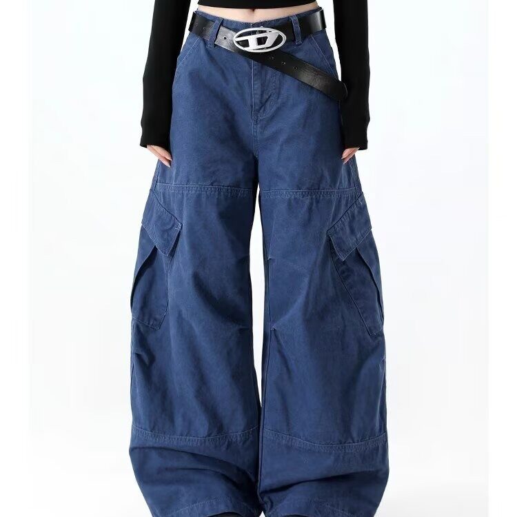 XG0929-P60多口袋工装牛仔裤男女秋高街休闲垂感拖地直筒宽松长裤，男装牛仔裤，电商C233