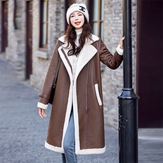 现货皮毛一体加厚档寒保暖休闲气质时尚通列百搭设计拉链皮毛大衣，女装羊羔毛/颗粒绒，韩美纤衣