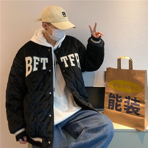 棒球服棉衣男秋冬季字母棉服港风ins菱形格夹克外套 M8002图片