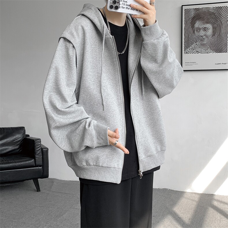 cleanfit重磅连帽卫衣男美式高街假两件开衫短款垫肩外套KS003P55,女装短外套,电商B312