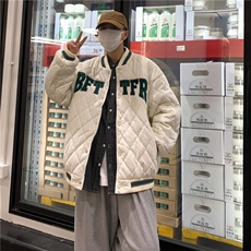 棒球服棉衣男秋冬季潮牌字母棉服港风ins菱形格夹克外套MF352-P59，男装夹克，星座412-3