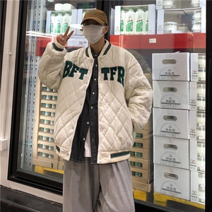 棒球服棉衣男秋冬季潮牌字母棉服港风ins菱形格夹克外套MF352-P59图片