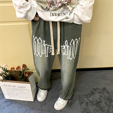 高街刺绣印花牛仔裤男美式休闲裤设计感小众直筒裤子N0571-P48，男装牛仔裤，星座308B-1