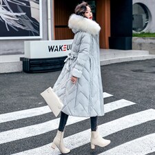 羽绒服女2021冬季新款加厚保暖外套中长款白鸭绒过膝显瘦貉子毛领图片