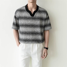 夏打底衫纯色针织条纹圆领T恤短袖轻熟风A236-82567-特P40，男装T恤，电商A236