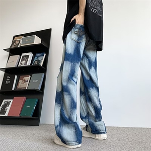 扎染渐变水洗牛仔裤男秋季美式嘻哈小众设计感ins裤子6181/P48图片