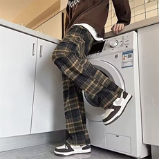 美拉德格子休闲裤男秋季复古潮牌百搭阔腿裤美式高街青少年运动裤，女装休闲裤，星座218-1（原230）
