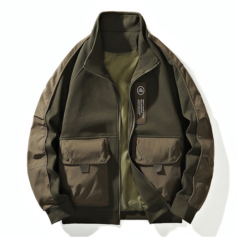 翻领外套秋季2026新款潮牌拼接夹克休闲宽松上衣A436-W106-P68，男装夹克，电商A436