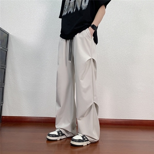 冰丝阔腿褶皱休闲裤K012模特酒店景92%聚酯纤维8%氨纶(S-2XL)TP24图片
