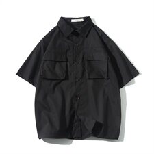 2021夏季新马切达日系大码男抽绳下摆宽松工装短袖衬衫C555-P35，男装衬衫，电商A001