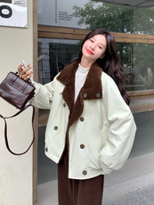 【现货】蛋白皮两面穿皮毛一体外套P225-K328，女装棉衣/棉服，浙宝128A