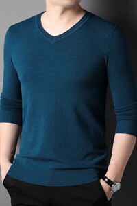 针织衫v领毛衣新款上衣男士商务休闲宽松爸爸装纯色时尚潮流百搭图片