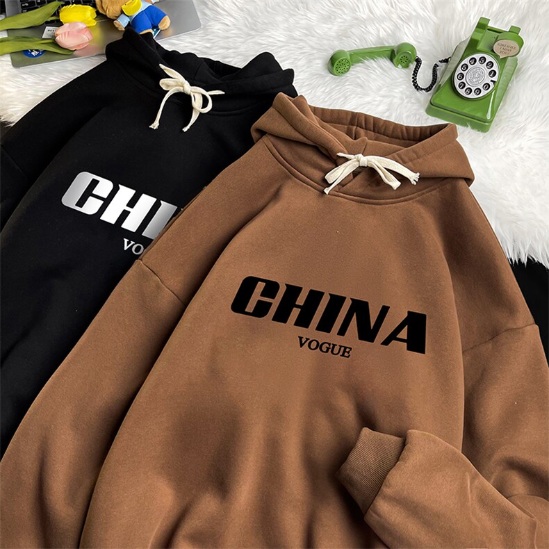 WY2001-P35 加绒款-P40 纯棉连帽卫衣男大码运动帽衫宽松薄图片