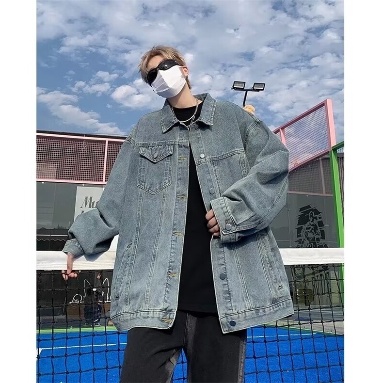 牛仔外套男春秋高街潮牌百搭夹克港风帅气宽松学生休闲工装上衣服图片