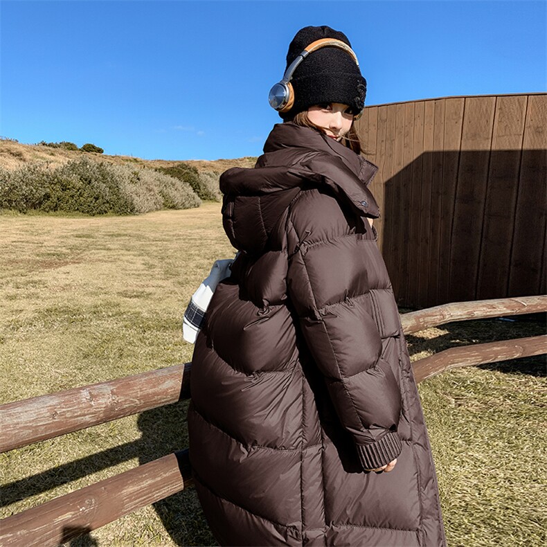 90%白鸭绒羽绒服女2024新款冬季保暖极简百搭连帽中长款外套,商品下架区,网红馆