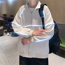 春秋季新款休闲时尚反光拉条麂皮绒宽松夹克男港风潮牌外套W187，男装夹克，星座1116A-1（原606A）