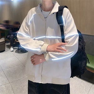 春秋季新款休闲时尚反光拉条麂皮绒宽松夹克男港风潮牌外套 W187图片