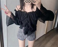 夏季新款荷叶边一字肩衬衫～，女装衬衫，UES 优衣社