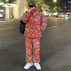 TZ206男女休闲新中式汉服连帽棉衣加绒裤套装风潮表演出潮，男装棉衣，星座115A(原星座507）