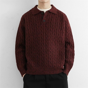 1506/QYM2300/P56秋冬季保暖翻领毛衣男宽松休闲绅士纯色针织衫图片