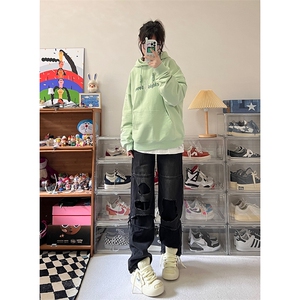 B221 美式ins高街暗黑小众撞色破洞直筒牛仔裤 LK23109-P65 控88图片