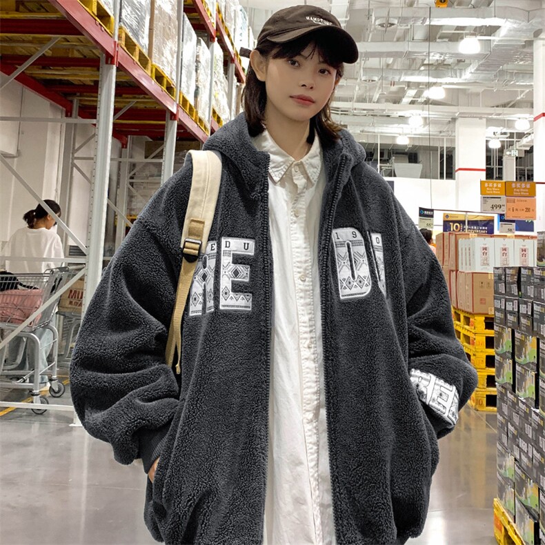 2024冬上新中性加绒宽松棉衣羊羔绒连帽外套男女 988-P110控价158图片