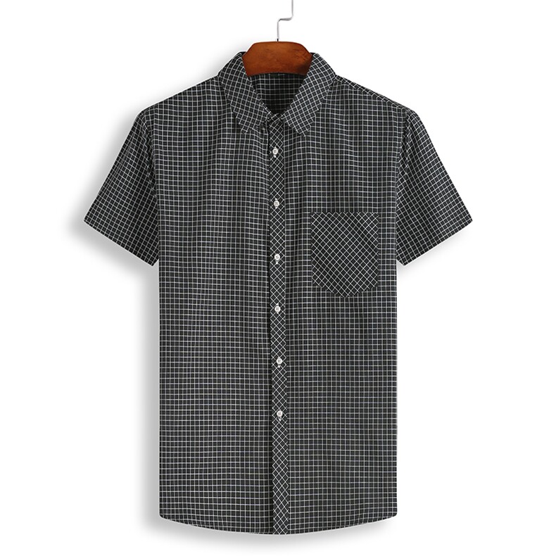 夏装新款加肥加大码男式短袖衬衫格子休闲衬衣XL-7XL19C01,男装衬衫,星座802
